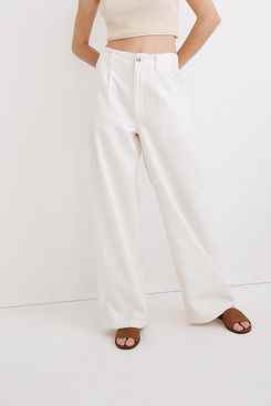 Pantalon large plissé en coton et lin Madewell Petite & Tall