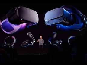 photo prise le 30 avril 2019 Le PDG de Facebook, Mark Zuckerberg, présente le casque Oculus Quest VR