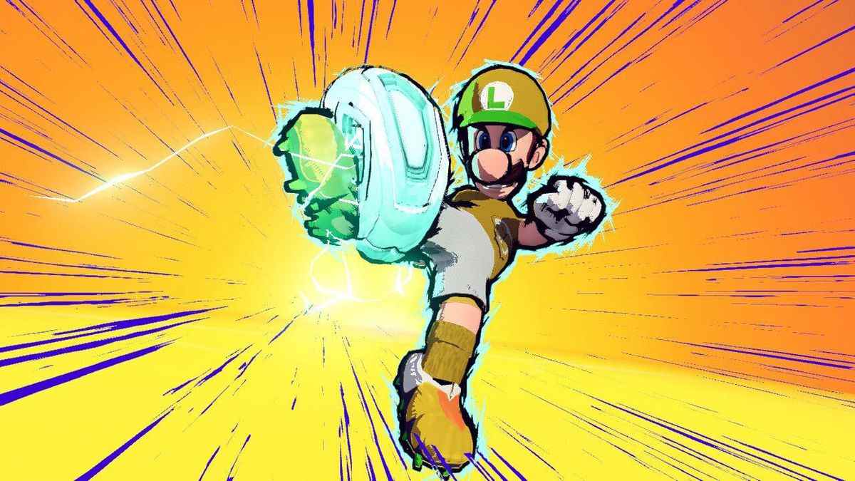 Luigi fait une super frappe dans mario strikers: battle league