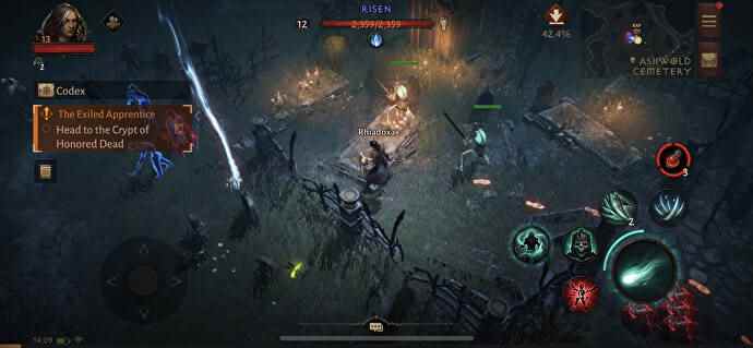 Un nécromancien dans Diablo Immortal combattant trois Blue Skull Risen