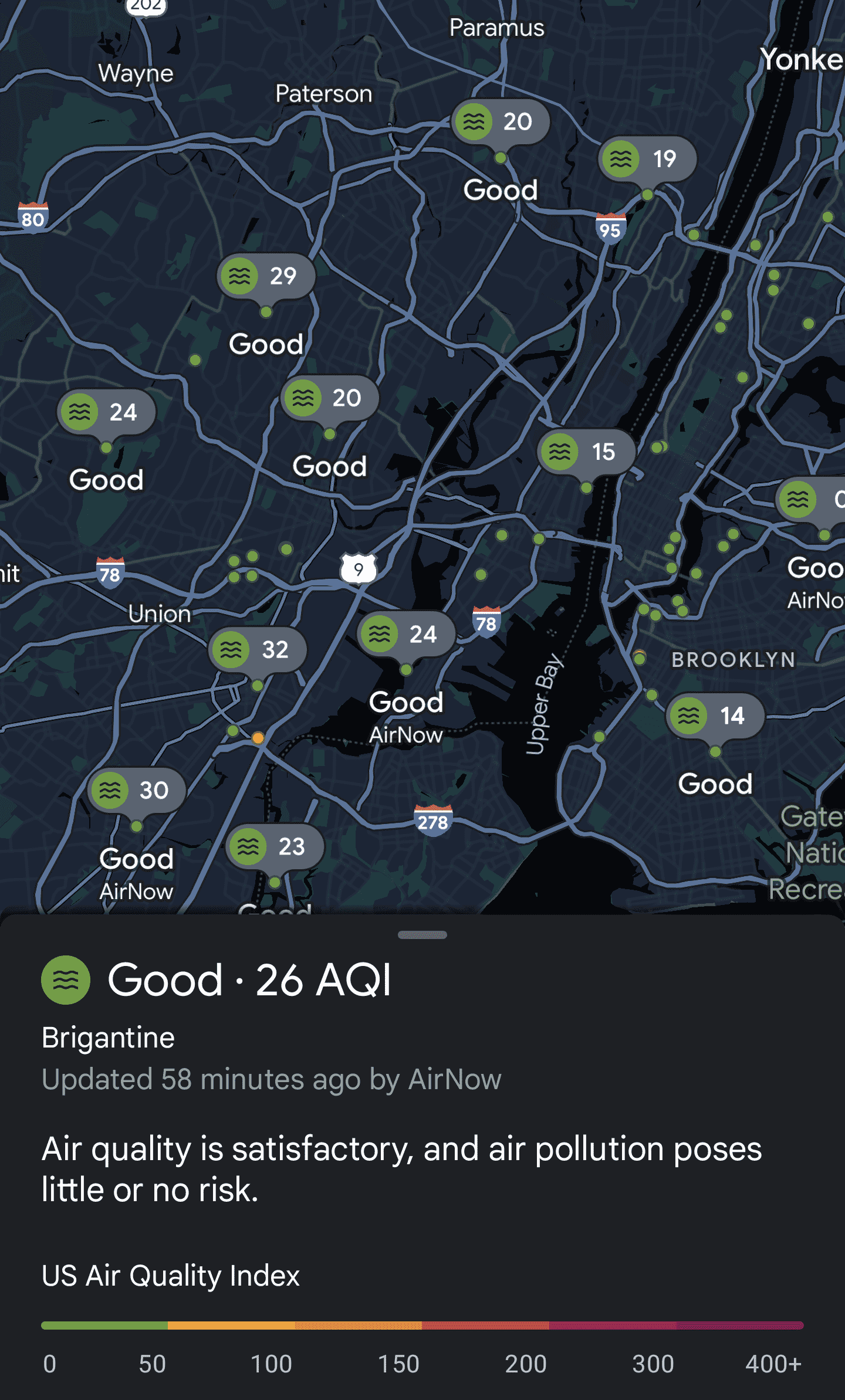 Google Maps sur la qualité de l'air à New York
