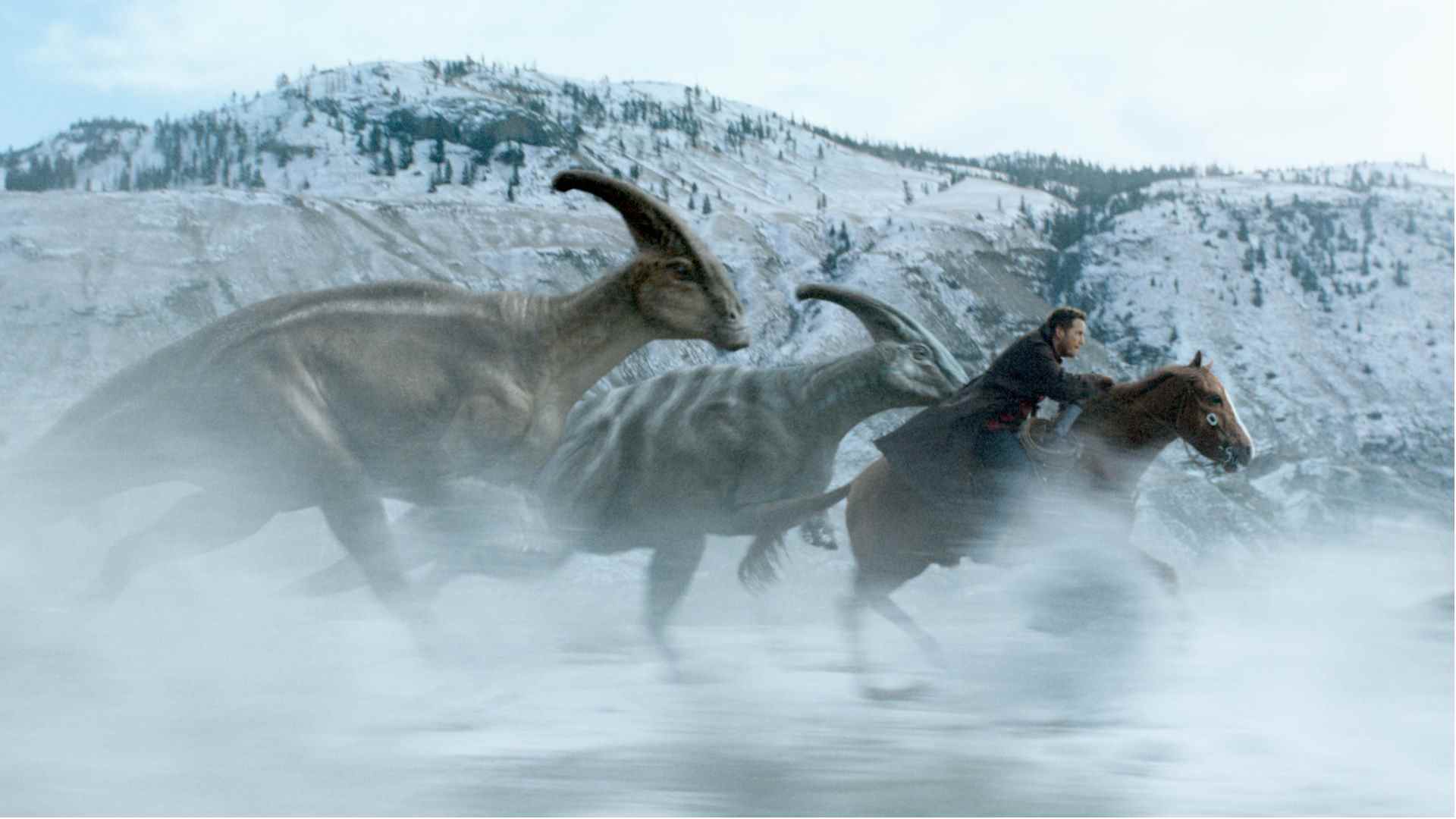 Chris Pratt et Parasaurolophus dans Jurassic World Dominions