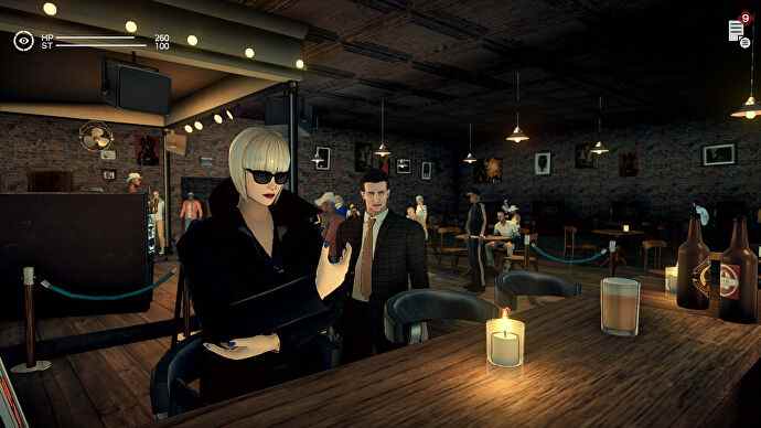 York se tient derrière le professeur R au bar dans une capture d'écran de Deadly Premonition 2.
