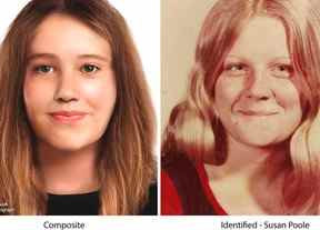Un composite de Susan Poole et une photo de l'adolescente, disparue en 1972.