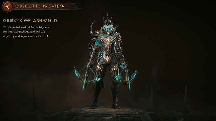 Diablo Immortal Demon Hunter portant l'ensemble cosmétique Ghosts of Ashwold