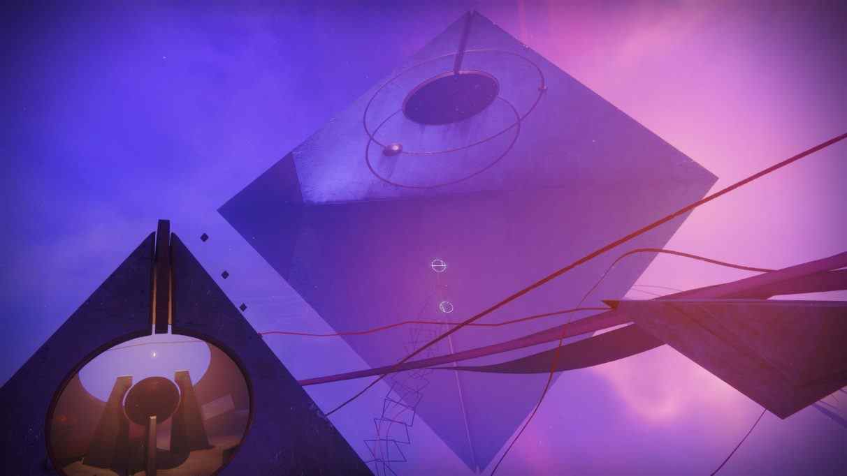 Les octaèdres sont suspendus dans un espace violet-rose dans une capture d'écran du donjon Prophecy de Destiny 2.