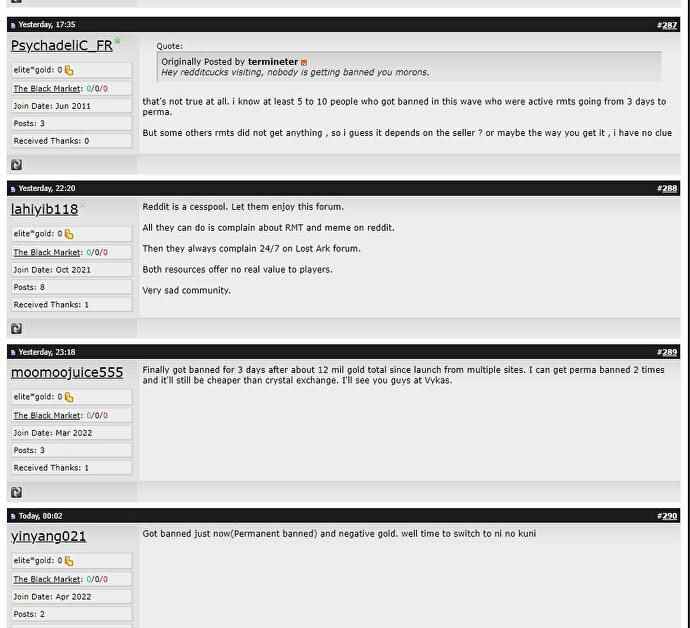 Capture d'écran du forum de triche où des discussions sur les interdictions ont lieu.