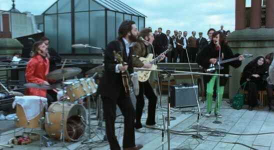 Ringo Starr, Paul McCartney, John Lennon, and George Harrison in THE BEATLES: GET BACK. Photo courtesy of Apple Corps Ltd.