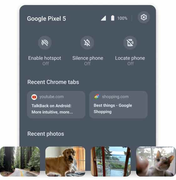 L'application Chrome OS Phone Hub affiche les photos récentes d'un téléphone Android.