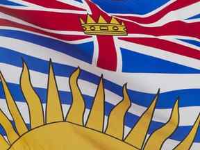 Le drapeau provincial de la Colombie-Britannique flotte à Ottawa, le vendredi 3 juillet 2020.