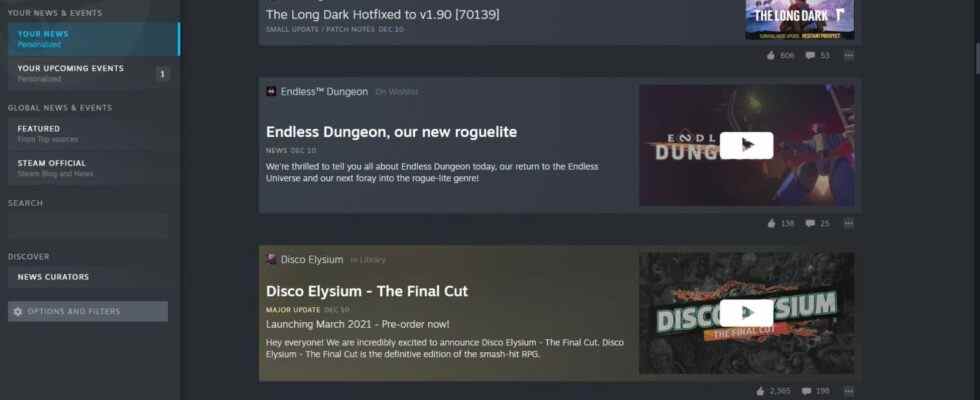 Le Steam News Hub rassemble désormais officiellement les actualités et les notes de mise à jour pour ce que vous jouez