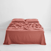 Bed Threads Parure de lit 100 % lin argile rose, pleine