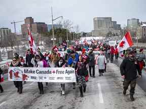 groupe de manifestants du « convoi de la liberté » à Ottawa en mars 2022.