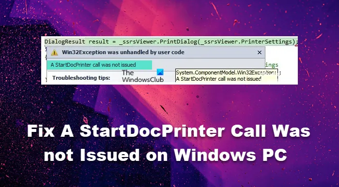 Correction d'un appel StartDocPrinter n'a pas été émis sur un PC Windows