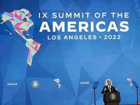Le président Joe Biden s'exprime lors d'une cérémonie inaugurale au Sommet des Amériques à Los Angeles, le mercredi 8 juin 2022.