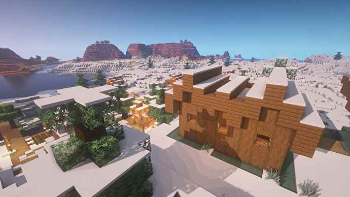 Une capture d'écran Minecraft d'un paysage affiché à l'aide du Faithful Texture Pack.