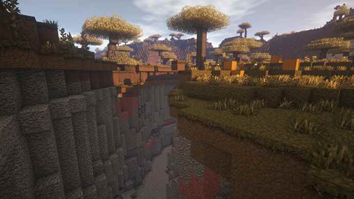Une capture d'écran Minecraft d'un paysage affiché à l'aide du pack de textures Wanderlust.