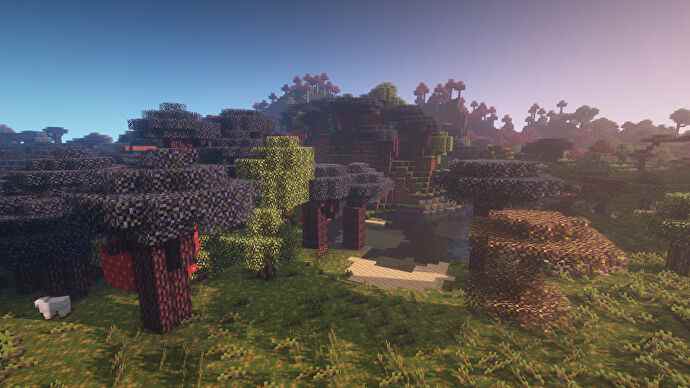 Une capture d'écran Minecraft d'un paysage affiché à l'aide du pack de textures Bytecraft.
