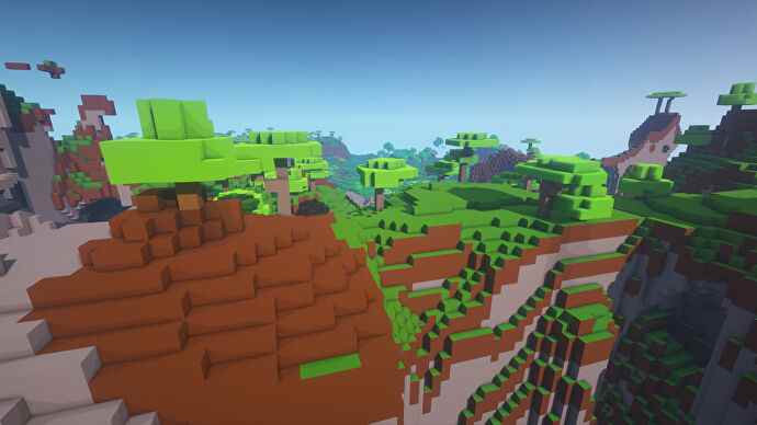 Une capture d'écran Minecraft d'un paysage affiché à l'aide du pack de textures Ultra FPS Booster.
