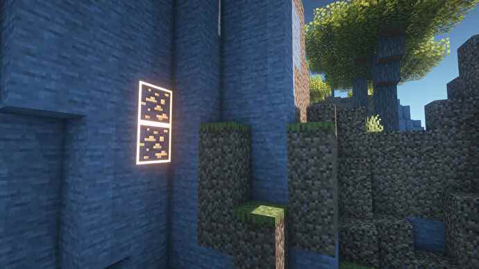 Une capture d'écran Minecraft d'un paysage affiché à l'aide du pack de textures Visible Ores.