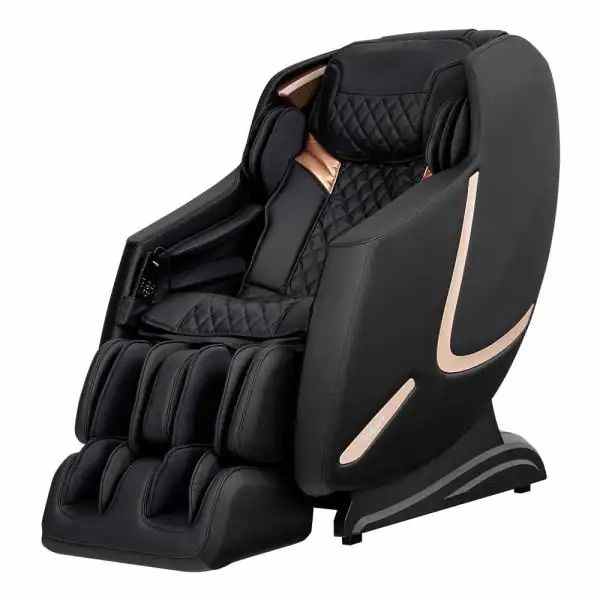 Fauteuil de massage 3D inclinable en similicuir noir de la série Titan Prestige avec haut-parleurs Bluetooth et siège chauffant