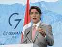 Le premier ministre Justin Trudeau répond à une question lors de la conférence de presse de clôture du sommet du G7 à Schloss Elmau le mardi 28 juin 2022. 