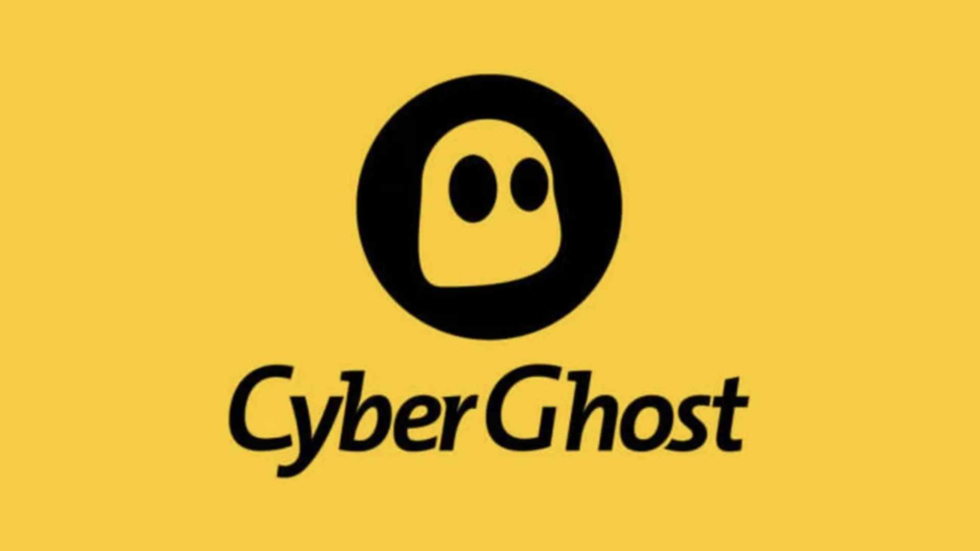 Meilleure option VPN bon marché numéro 4, CyberGhost.  L'image montre son logo sur un fond jaune.