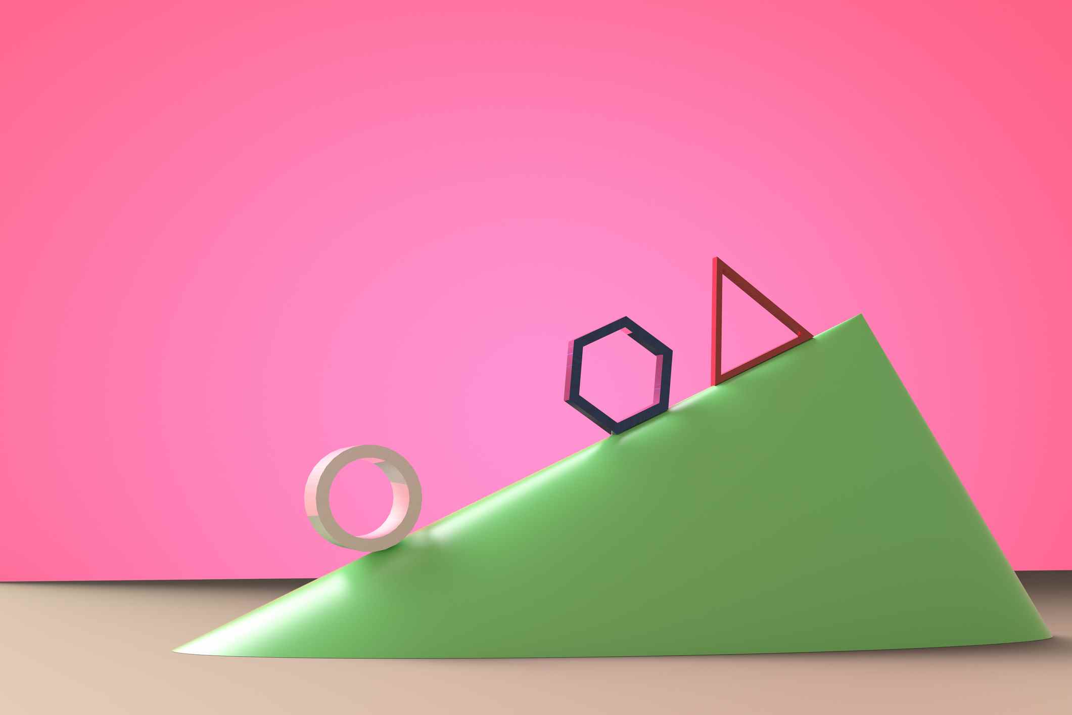 pièce circulaire en plastique roulant devant des pièces pentagonales et triangulaires sur une pente;  inégalité de financement du capital-risque
