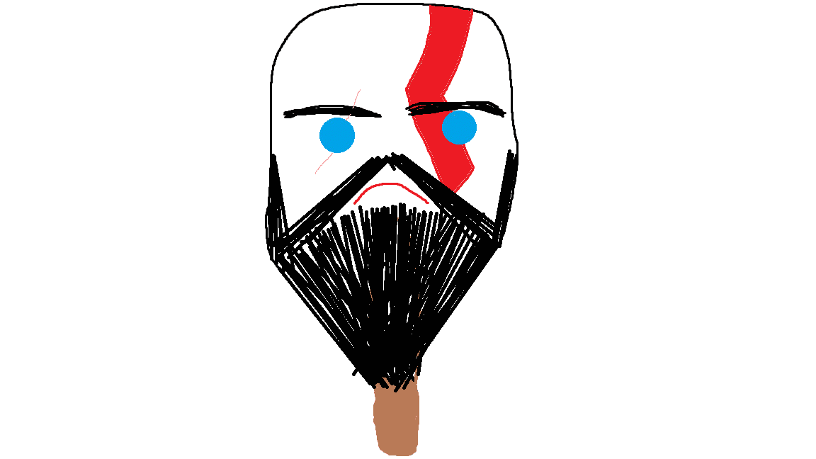 Kratos de God of War rendu comme un popsicle, avec deux boules de gomme bleues là où les yeux devraient être.
