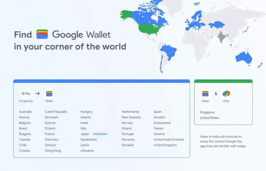 Google aura une application de paiement dans la plupart des pays du monde, à l'exception des États-Unis et de Singapour. 