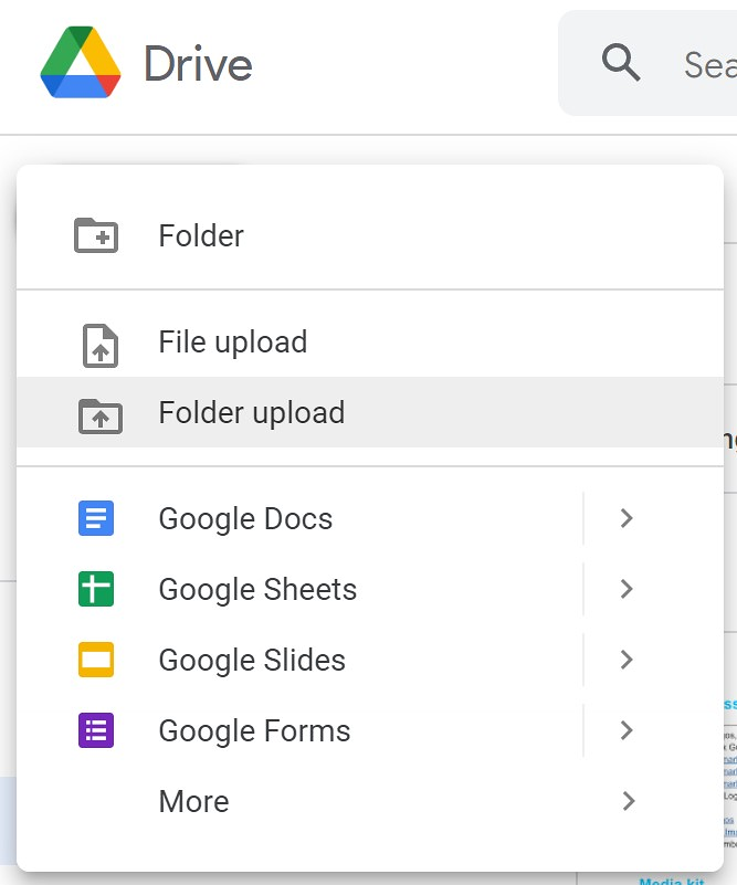 Dans Google Drive, vous pouvez télécharger vos fichiers et vos données en appuyant sur le bouton Nouveau et en sélectionnant parmi une poignée d'options.