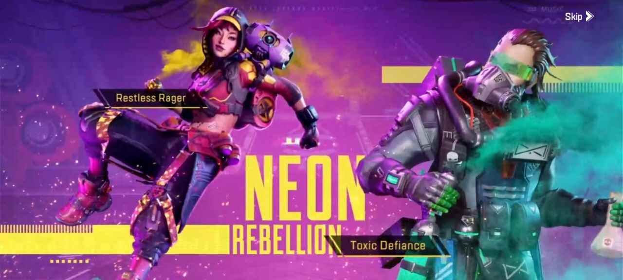 Rhapsody et Caustic portant leurs skins légendaires Neon Rebellion respectifs