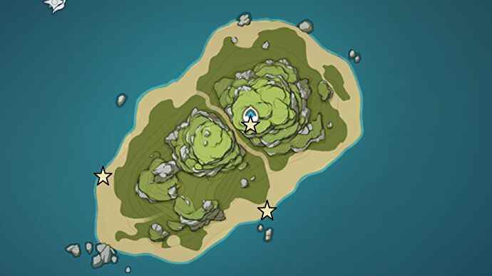Une carte de Pudding Isle, qui fait partie de l'archipel Golden Apple dans Genshin Impact, montrant les emplacements des Phantasmal Conches dans la version 2.8.