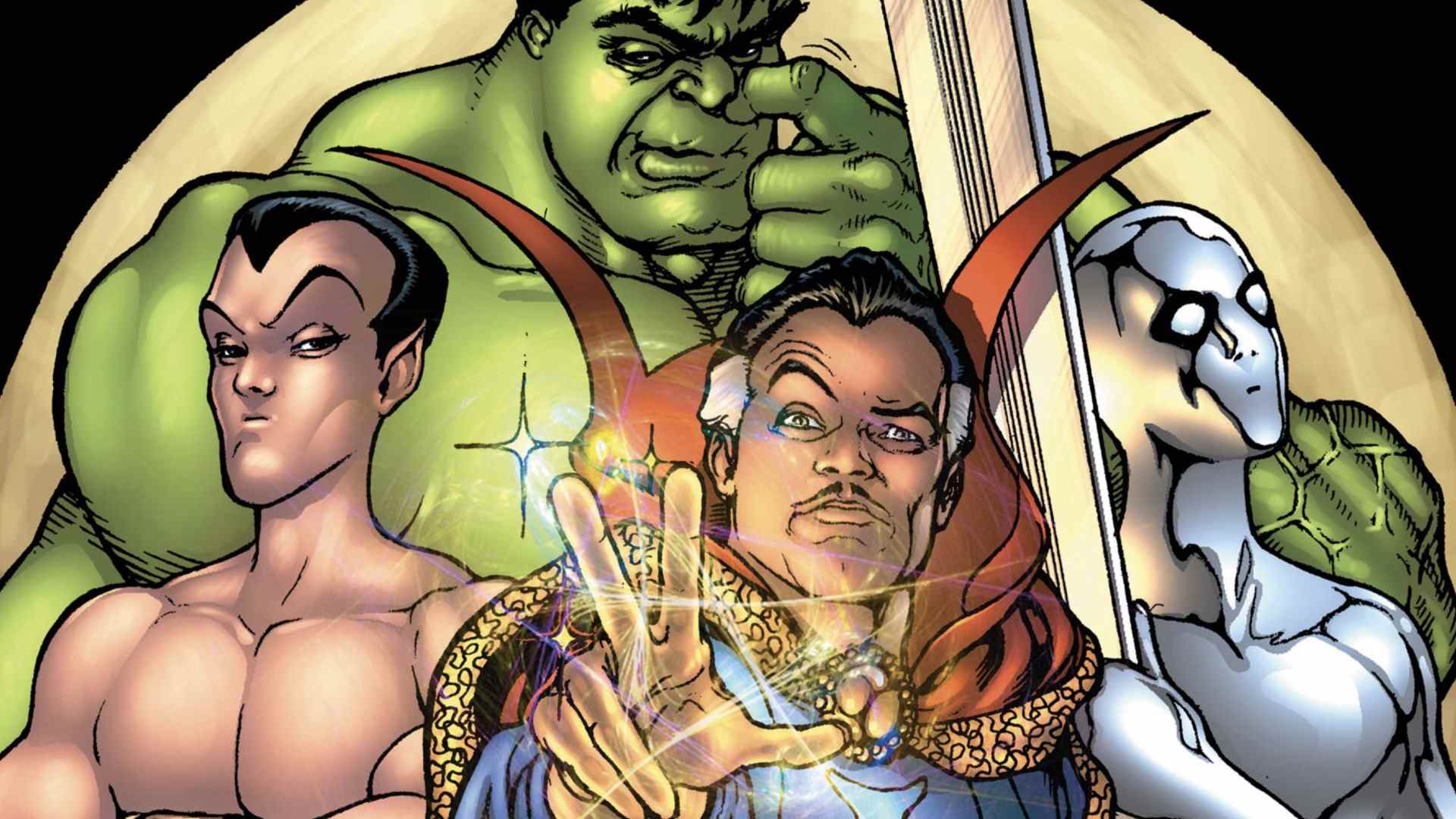 Namor avec Doctor Strange, Hulk et Silver Surfer comme défenseurs