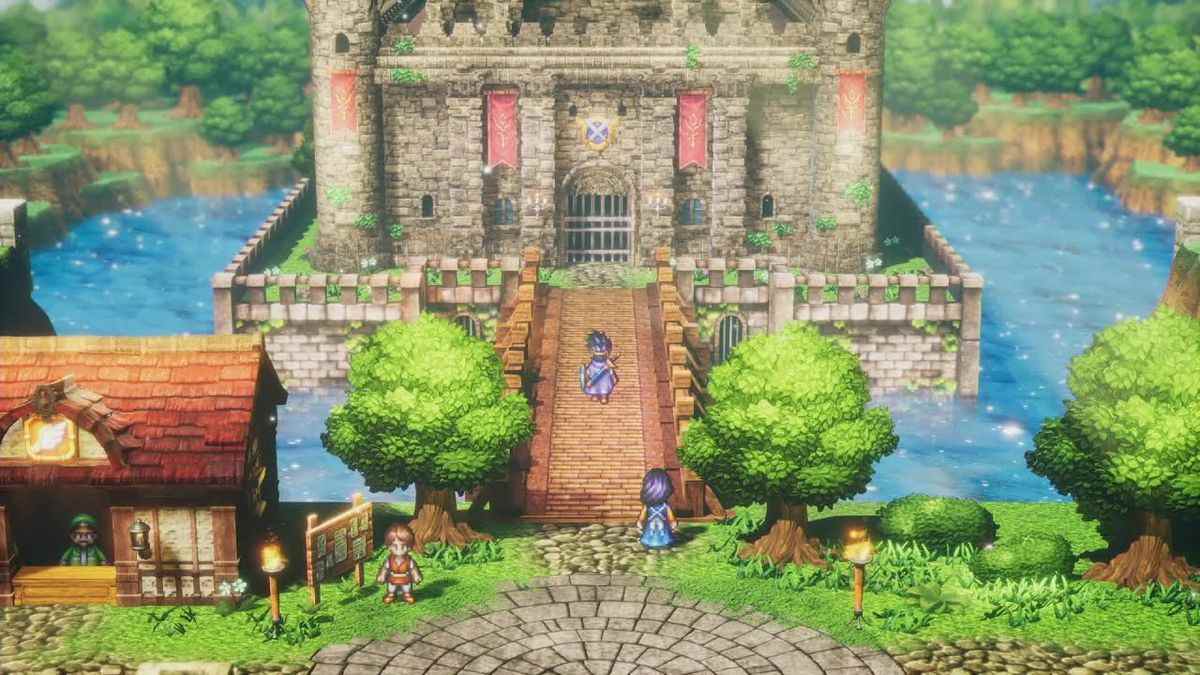 Une scène de château dans le remake HD-2D de Dragon Quest 3