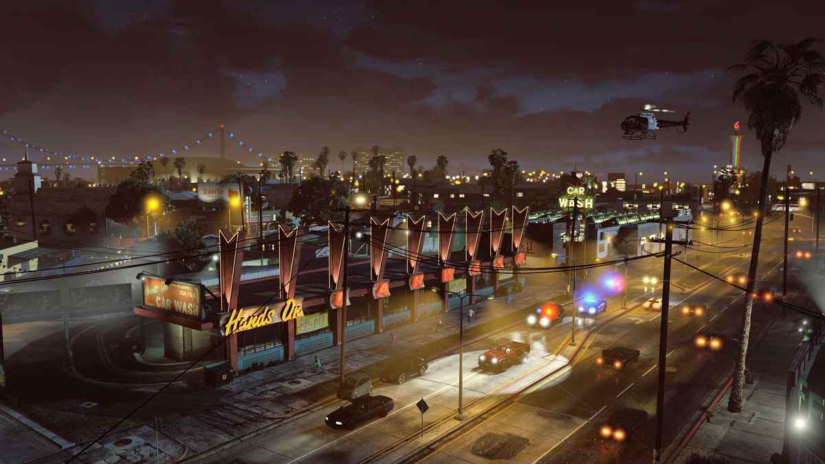 Un lavage de voiture la nuit dans GTA 5 sur PS5 et Xbox Series X