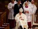 Le pape François arrive au Sanctuaire national de Sainte-Anne-de-Beaupré pour célébrer la messe le 28 juillet 2022 à Sainte-Anne-de-Beaupré, Canada. 