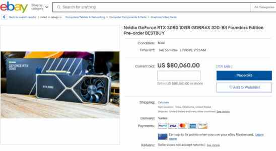 Certains fous enchérissent plus de 80 000 $ pour un RTX 3080 en ce moment