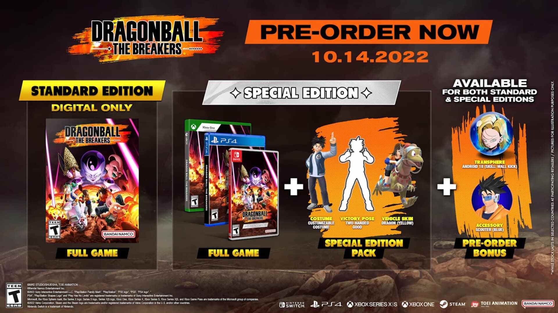 Dragon Ball: The Breakers date de sortie octobre 2022 versions standard numérique édition spéciale limitée collector Bandai Namco Dimps Frieza dévoile la bande-annonce Namek