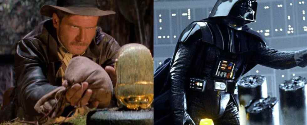 Side-by-side pictures on Indiana Jones in Raiders of the Lost Ark and Darth Vader in The Empire Strikes Back