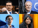 Les candidats à la direction des conservateurs fédéraux, dans le sens des aiguilles d'une montre à partir du haut à gauche, Pierre Poilievre, Jean Charest, Leslyn Lewis et Patrick Brown.