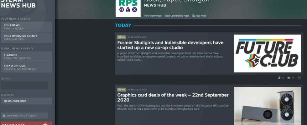 Steam News Hub affiche maintenant les publications de vos sites Web de jeux PC originaux préférés