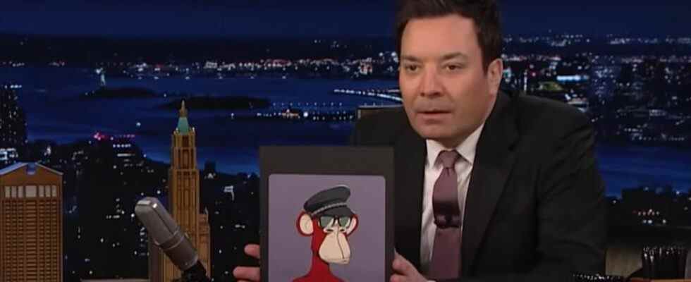 Jimmy Fallon shows off a Bored Ape, confused