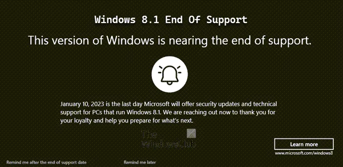 Fin de prise en charge de Windows 8.1