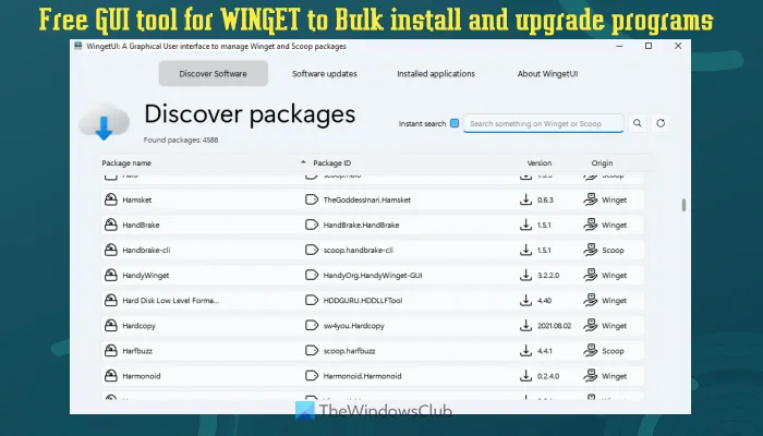 Outil graphique gratuit WingetUI pour Winget