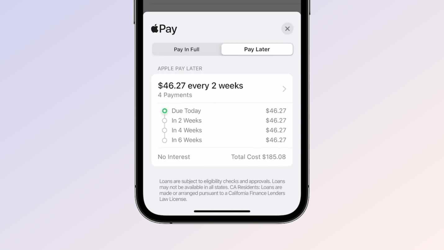 Une capture d'écran d'Apple Pay Later dans l'application Apple Wallet d'iOS 16
