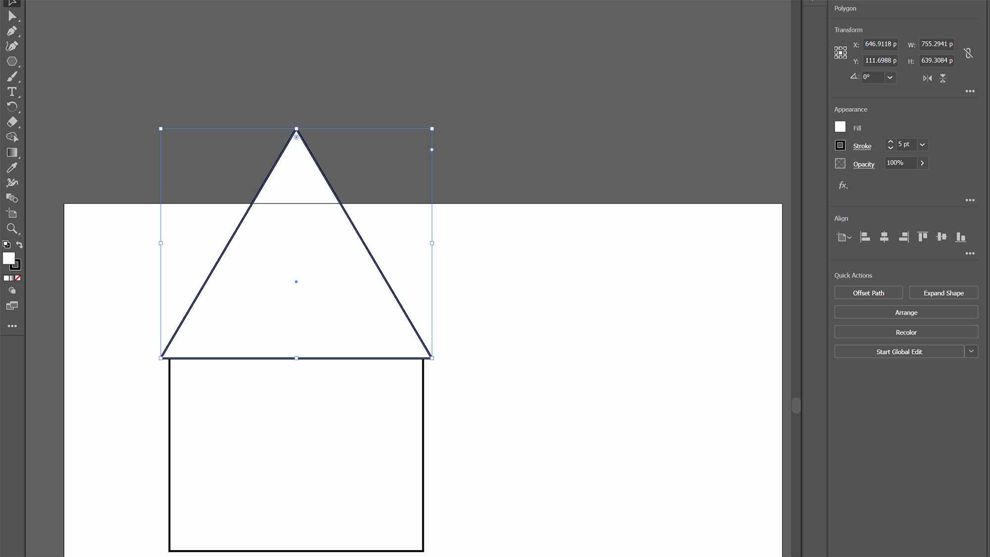 Un plan de travail Adobe Illustrator montrant les étapes de construction d'une forme