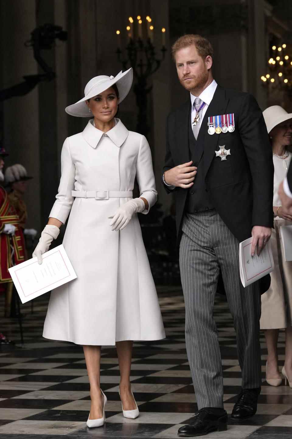   Le duc et la duchesse de Sussex lors d'un service d'action de grâce à l'occasion du jubilé de platine de la reine