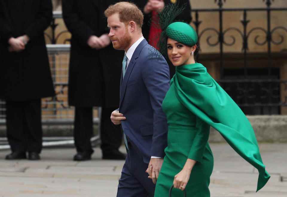 Le duc et la duchesse de Sussex lors du service annuel du Commonwealth à l'abbaye de Westminster le 9 mars 2020. (Getty Images)