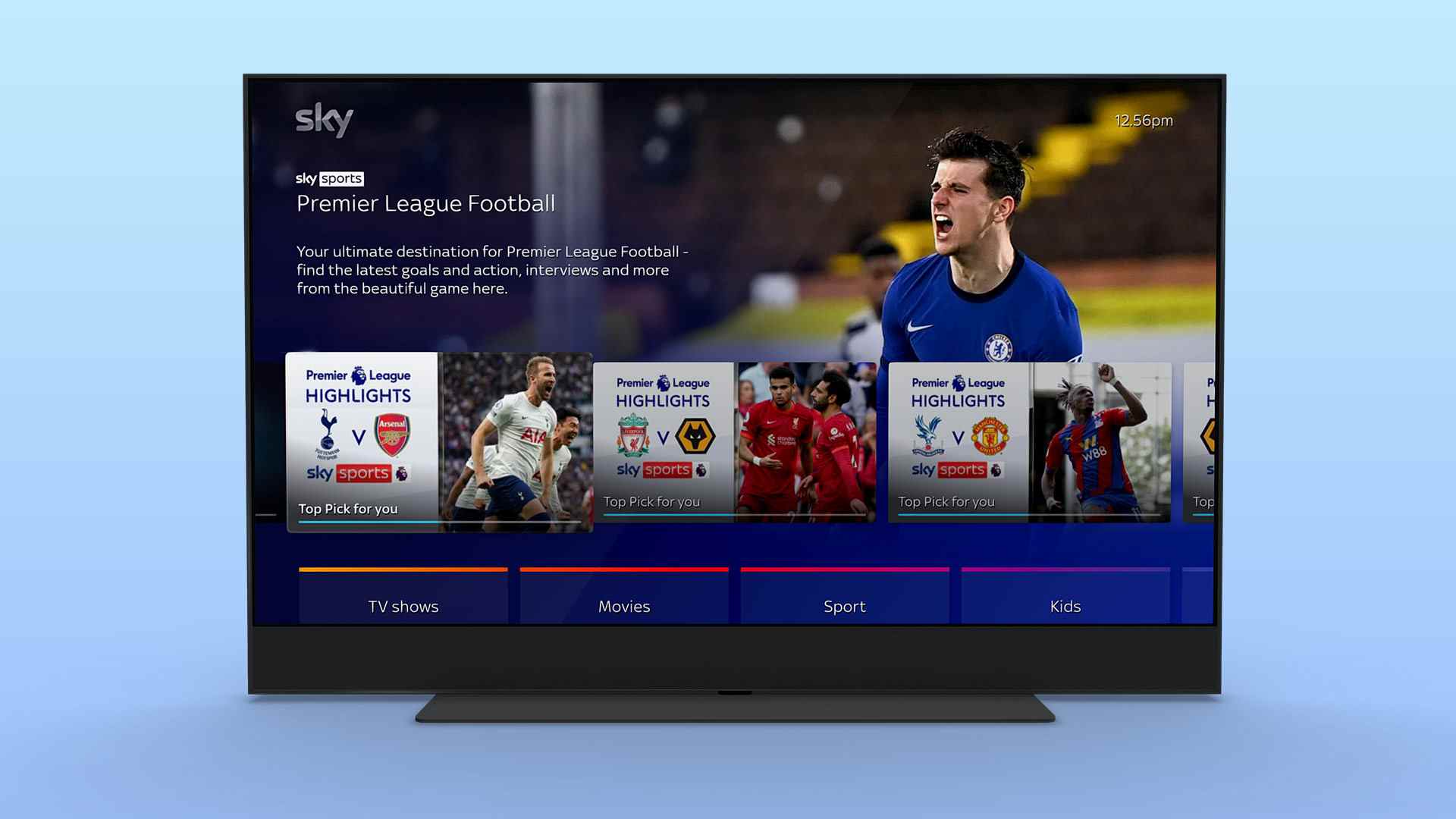 Sky Glass TV montrant le football de Premier League
